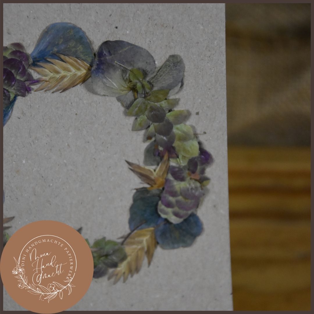 Happy Birthday | Postkarte | gepresste echte Blumen | Hortensie | Hopfenoregano | Uniola