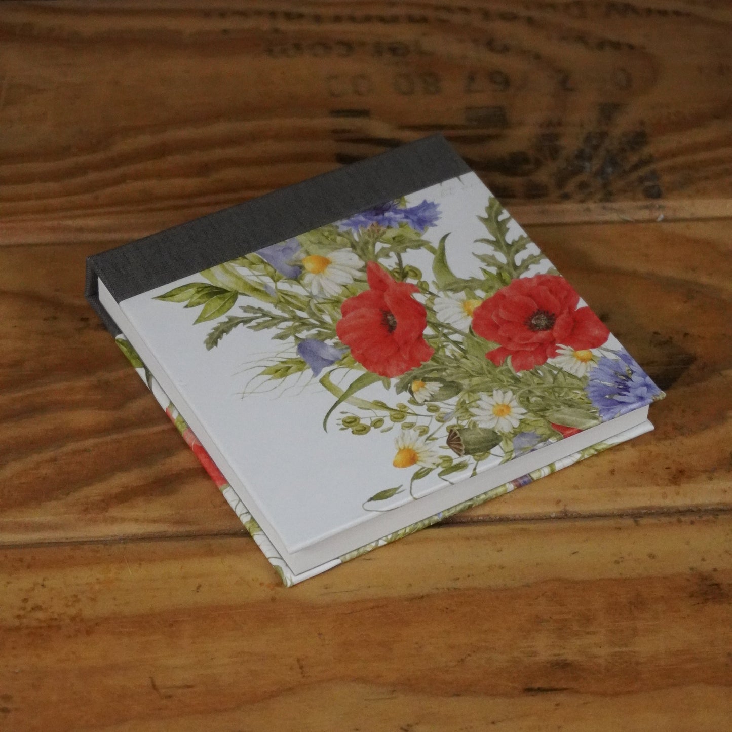 Haftnotizblöckchen | Mohn-Sommerwiese | rot-grau | 10 x 10 cm