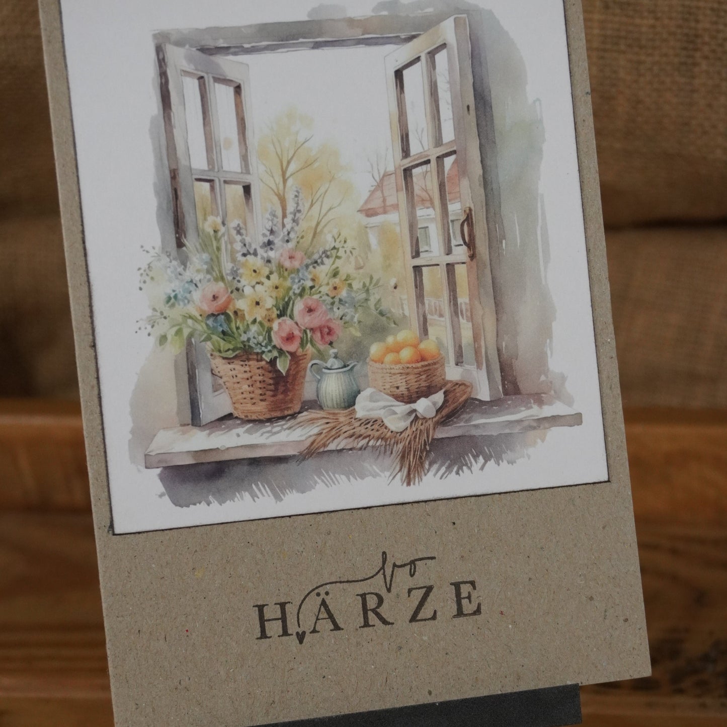 Herzensgruss | Postkarte | Landhausstil | Blumenkorb