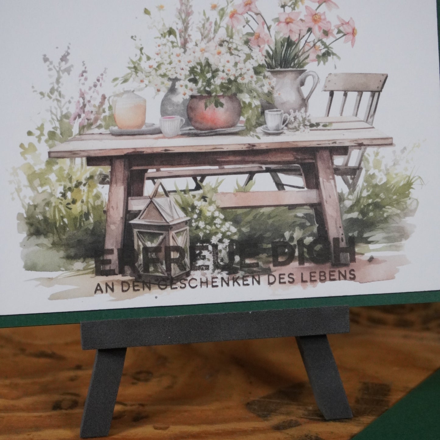 Freude teilen | Postkarte | Landhausstil | Gartentisch