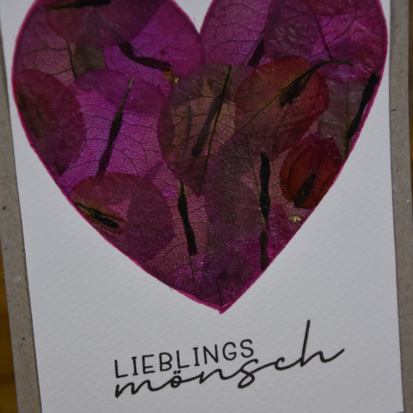 Lieblingsmönsch | Postkarte | gepresste echte Blumen | Bougainvillea