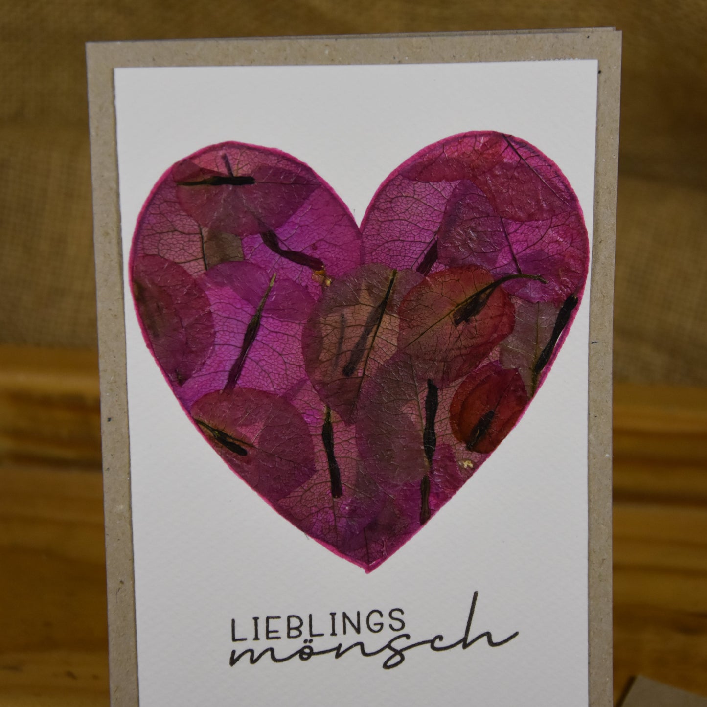 Lieblingsmönsch | Postkarte | gepresste echte Blumen | Bougainvillea