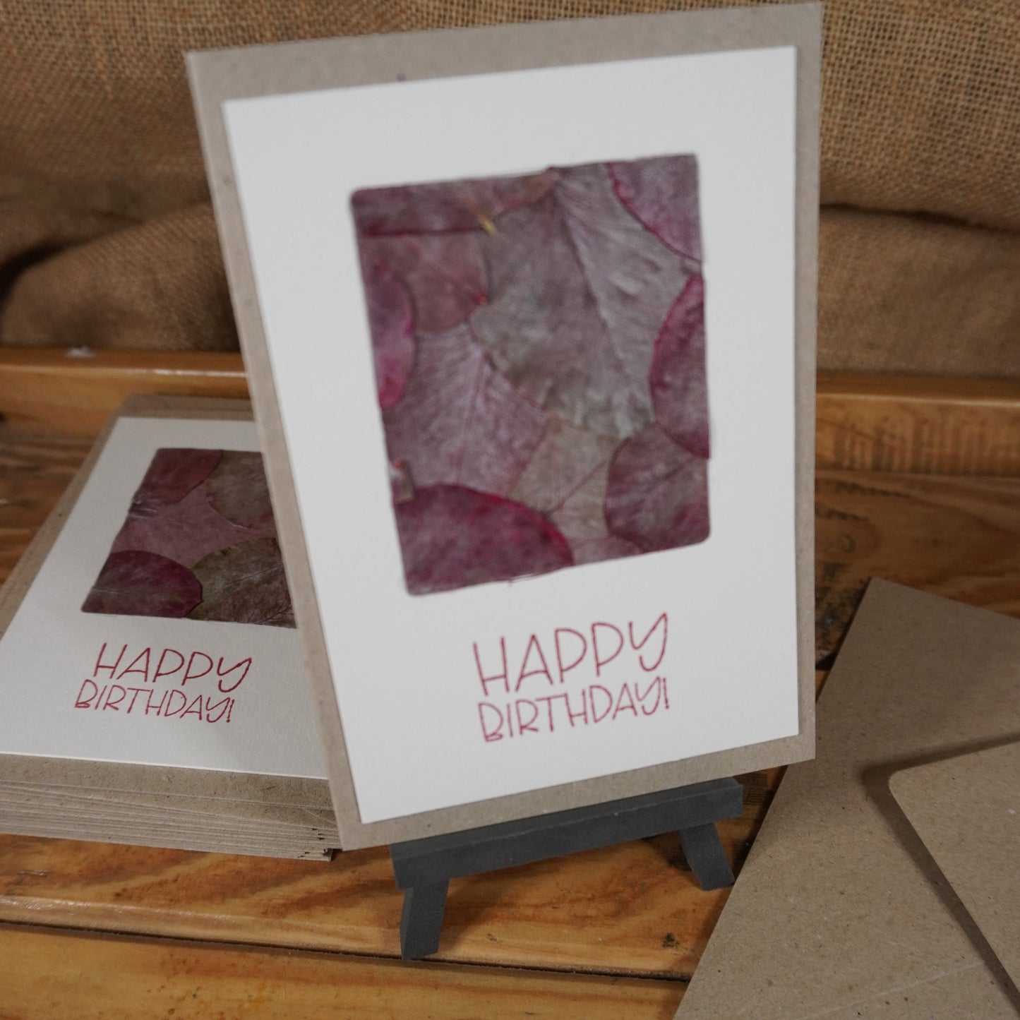Happy Birthday | Postkarte | gepresste echte Blätter | Eukalyptus