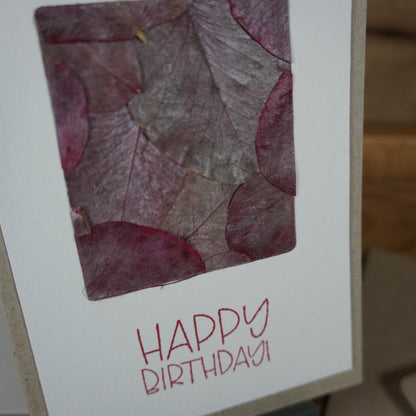 Happy Birthday | Postkarte | gepresste echte Blätter | Eukalyptus