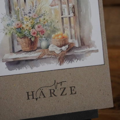 Herzensgruss | Postkarte | Landhausstil | Blumenkorb