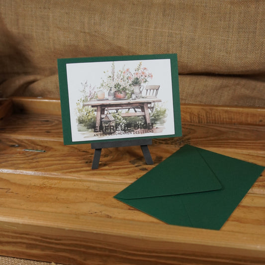 Freude teilen | Postkarte | Landhausstil | Gartentisch