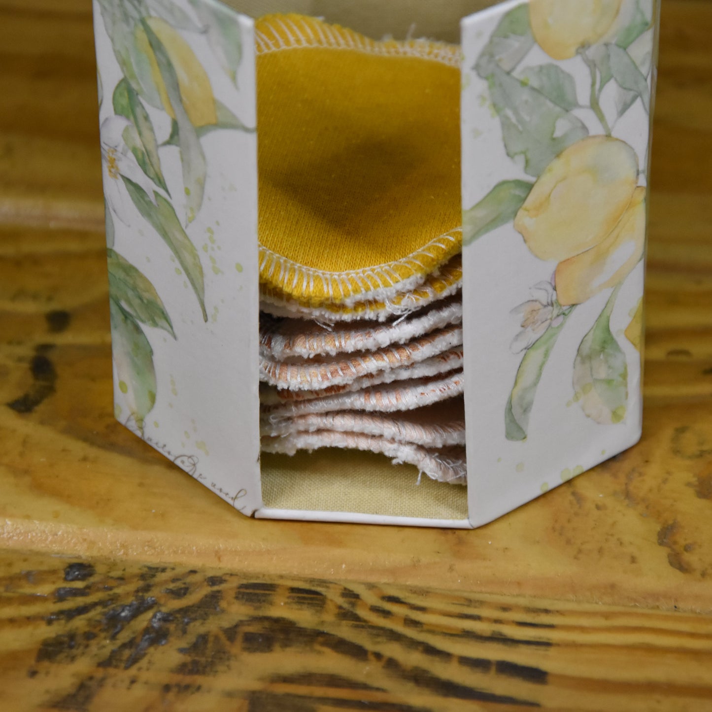 Abschminkpads-Aufbewahrungsbox | Schachtel | mit Abschminkpads | Zitrone