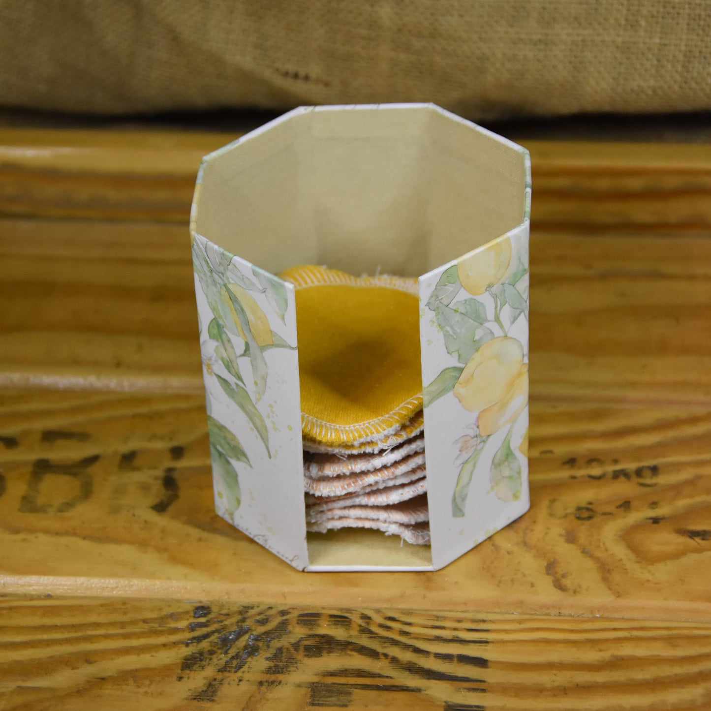 Abschminkpads-Aufbewahrungsbox | Schachtel | mit Abschminkpads | Zitrone