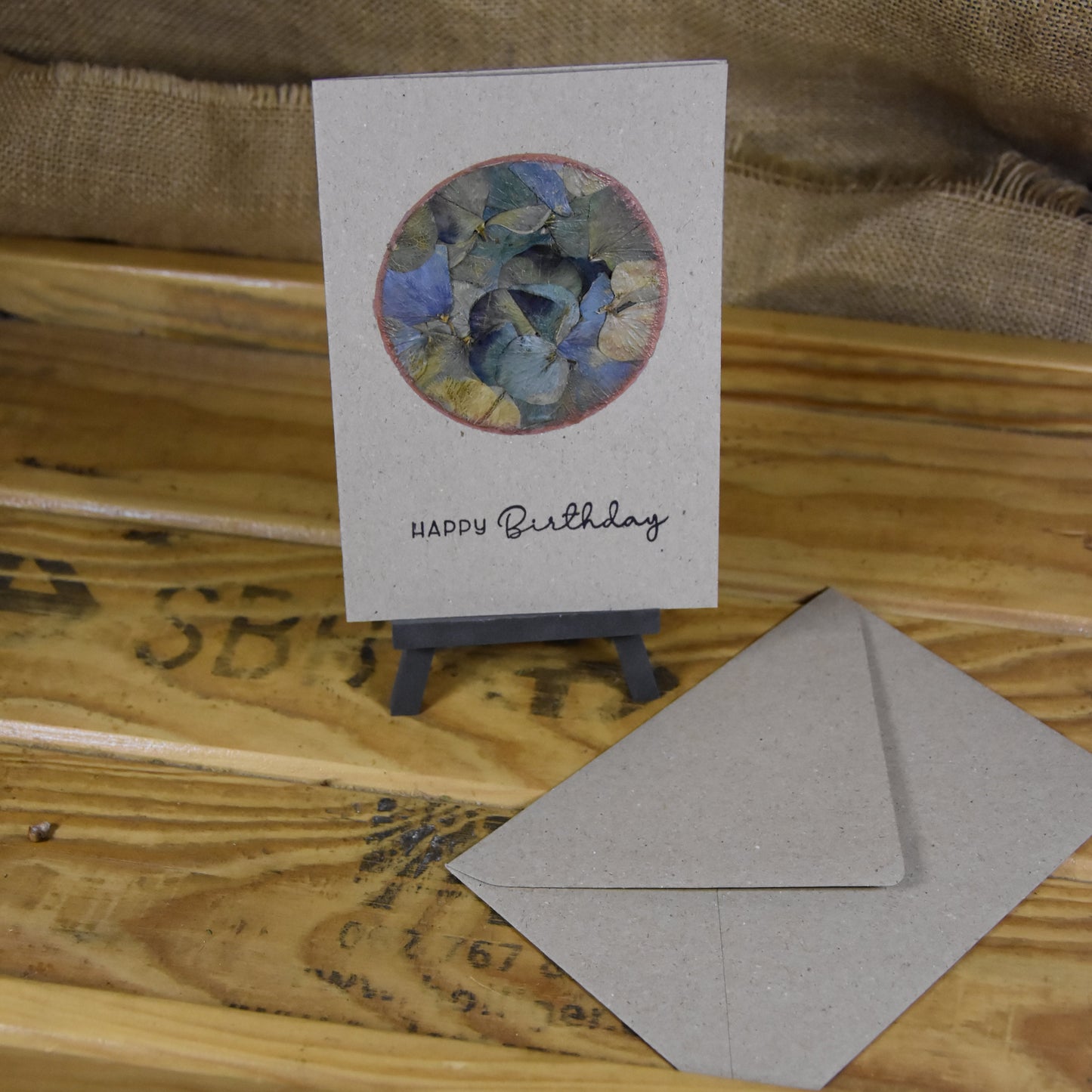 Happy Birthday | Postkarte | gepresste echte Blumen | Hortensie