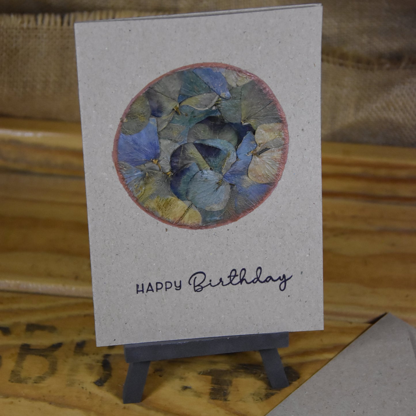 Happy Birthday | Postkarte | gepresste echte Blumen | Hortensie