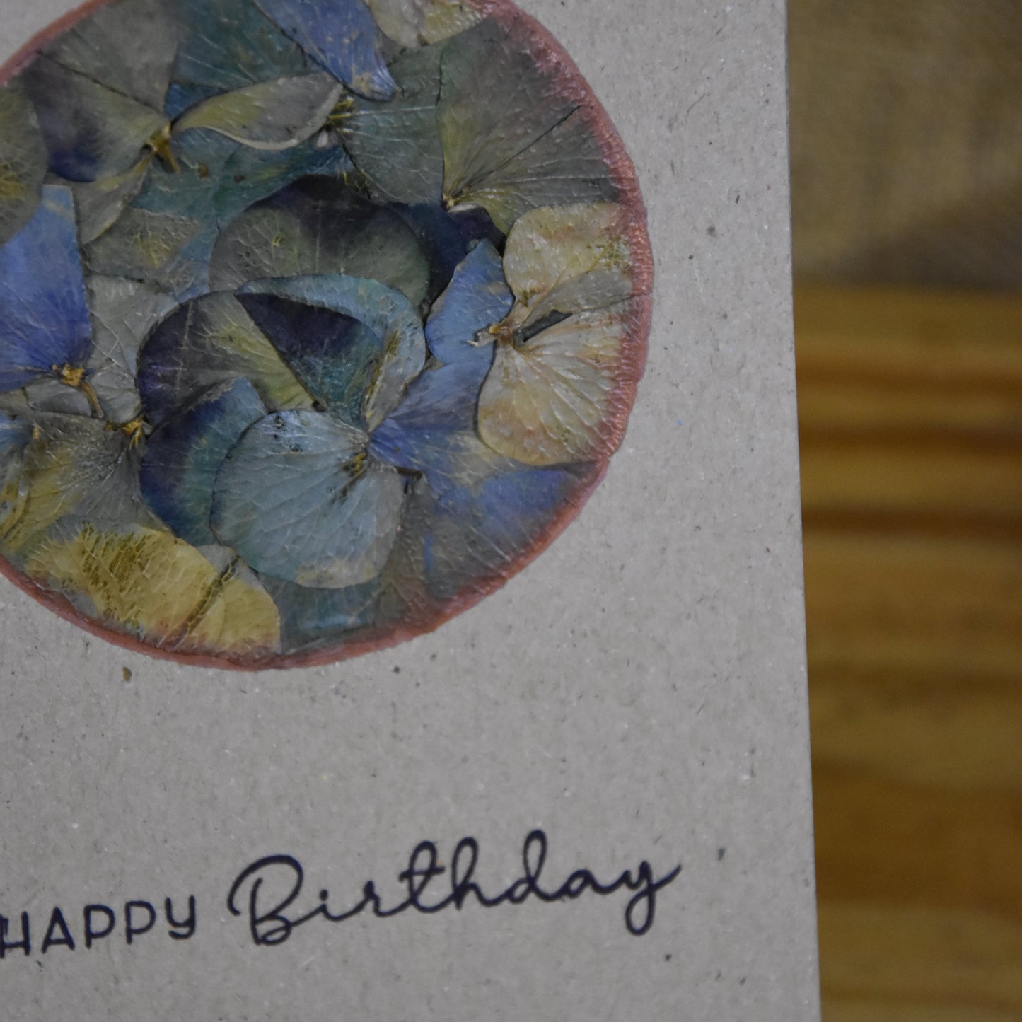 Happy Birthday | Postkarte | gepresste echte Blumen | Hortensie