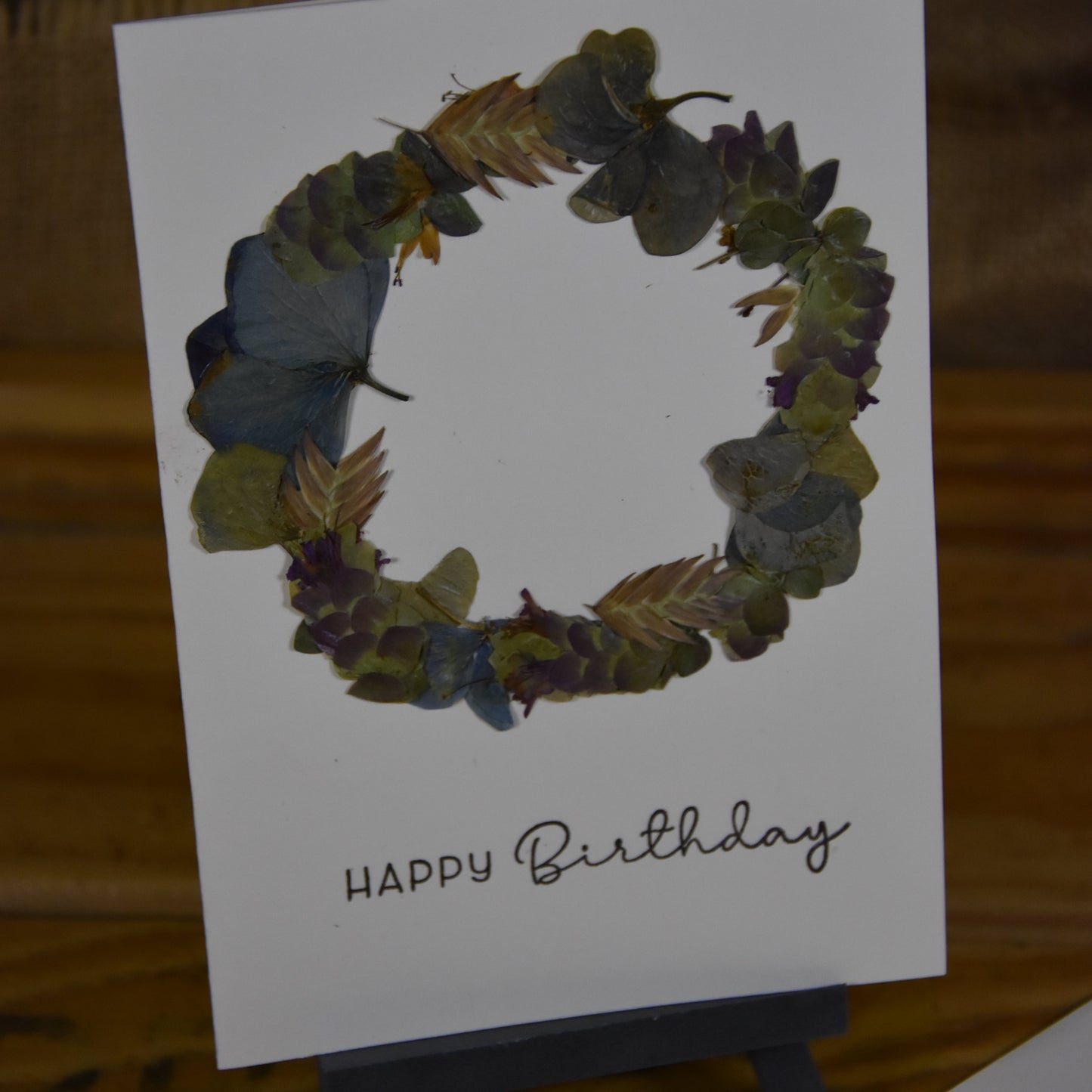 Happy Birthday | Postkarte | gepresste echte Blumen | Hortensie | Hopfenoregano