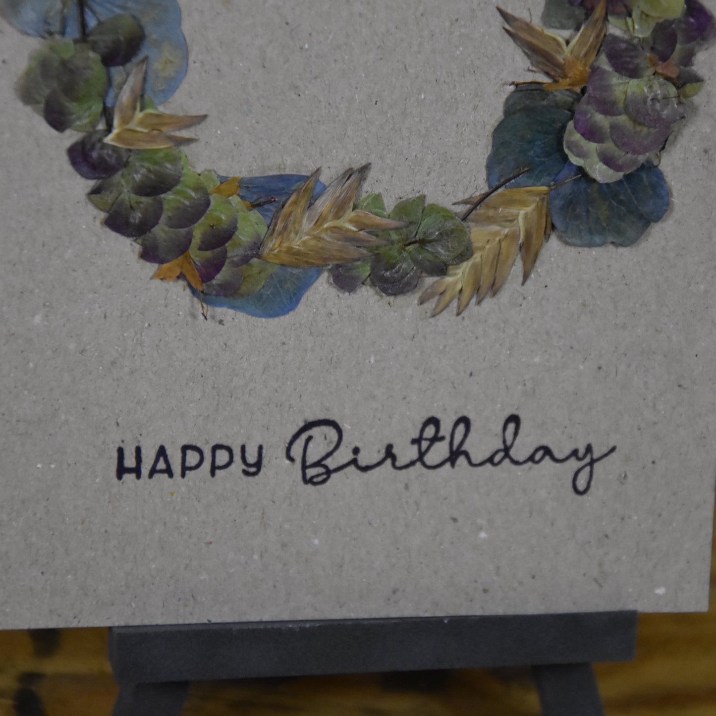 Happy Birthday | Postkarte | gepresste echte Blumen | Hortensie | Hopfenoregano | Uniola