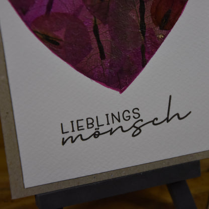 Lieblingsmönsch | Postkarte | gepresste echte Blumen | Bougainvillea