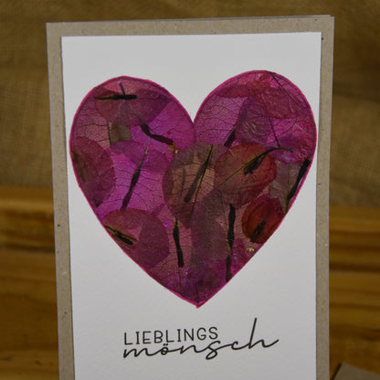 Lieblingsmönsch | Postkarte | gepresste echte Blumen | Bougainvillea